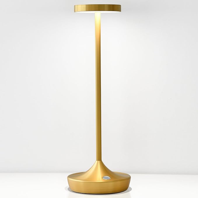 Gold Cordless LED Table Lamps Rechargeable 6000mAh, 72H Runtime, Waterproof | Stepless Touch Dimming with 3 Color Modes & Memory Function, Portable IP54 Waterproof for Home/Dinner/Patio/Restaurant (Gold)