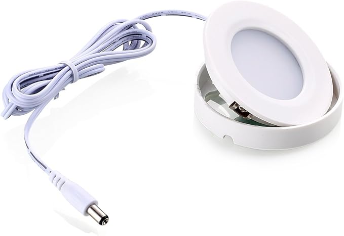 GETINLIGHT 2.75" Under Cabinet LED Puck Lights Kit, Plug-in 12V Set with in-Line Dimmer, 3000K Warm White, Recessed or Surface Mount, ETL Listed, 3-Pack, IN-0102-3-WH