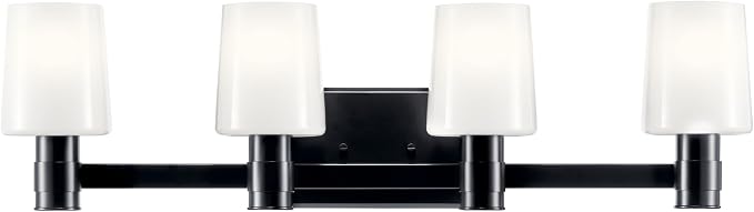 Kichler Adani 4-Light Bathroom Vanity Light, Black | Modern vanity light with opal glass for bathrooms and powder rooms (30" x 8.25"), 55177BK