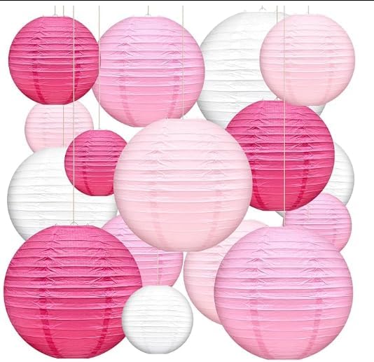 Pink Paper Lanterns Hanging Round Paper Lantern Decorative 6" 8” 10” Chinese Lanterns for Wedding Graduation Anniversary New Year Birthday Party Supplies White/Pink/Rose/Light Pink 12pcs