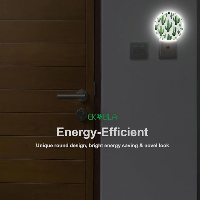 EKOBLA Cactus Night Light, Green Cactus with “Stuck On You” Quote Night Lights Plug Into Wall with Auto Sensor for Home Decor