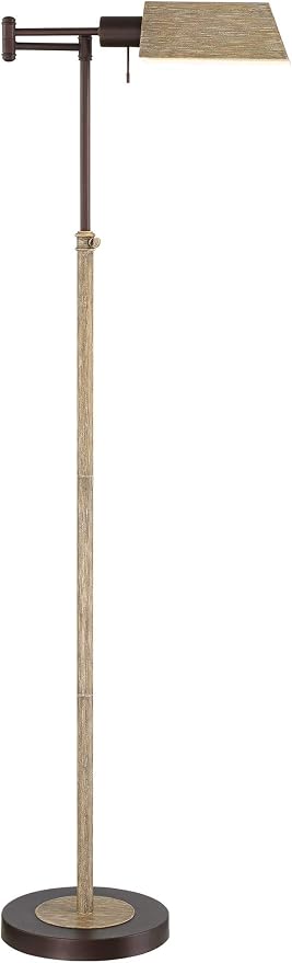 Jenson Bronze and Faux Wood Adjustable Swing Arm 54" Tall Floor Lamp | Rustic Farmhouse Industrial Pharmacy Standing Height Task Lighting for Cottage Core Living Room Reading House Bedroom