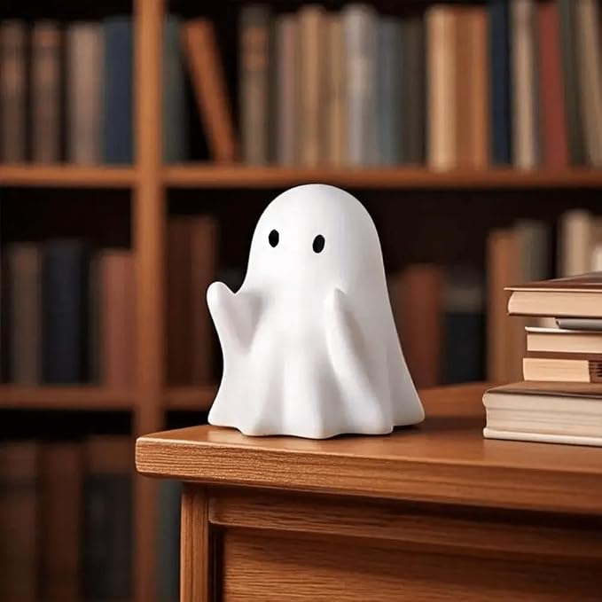 Halloween Finger Ghost Figurine Cute Cartoon Spooky Resin Middle Finger Statue Decor Halloween Ghost Sculpture Tabletop Ornament for Holiday Desk Bookshelf Art Display Supply