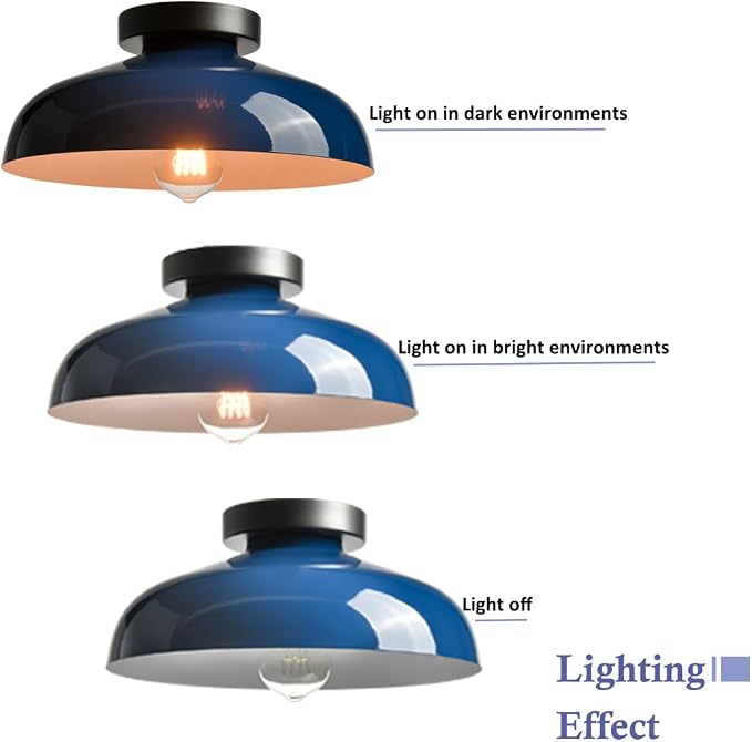 DIRYZON Industrial Blue Semi Flush Mount Ceiling Light, 12-Inch | Metal Ceiling Lighting Ceiling Light Fixture for Porch Kitchen Bedroom Living Room Hallway Entryway