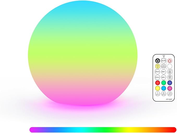 LOFTEK 3-inch Rechargeable LED Ball Lights, Sphere Night Light, 18 Modes RGB Color Glowing Mood Lighting, IP65 Waterproof Ambient Light for Home Bedroom Patio Pool Bathtub Decorative Lighting, 1 Pack
