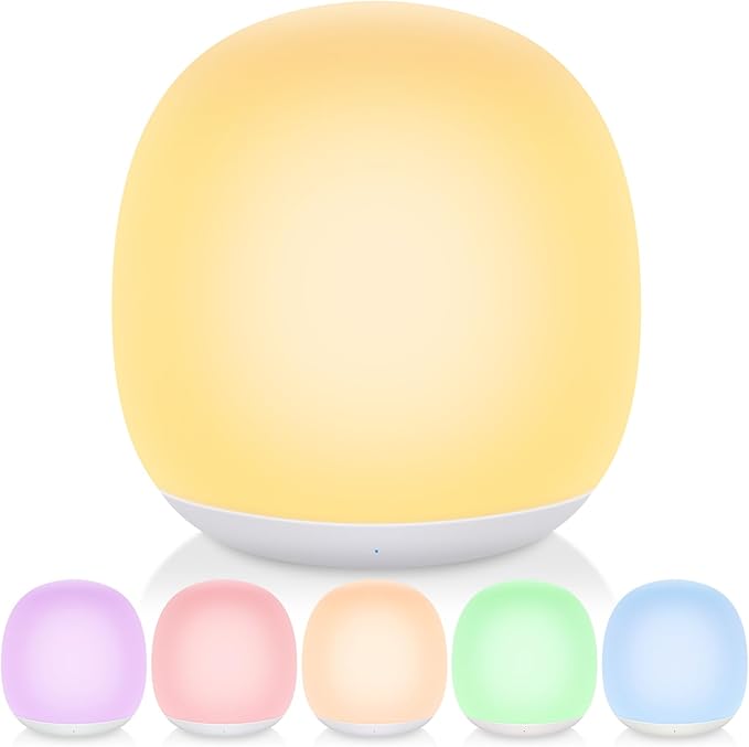 Night Light for Kids, Baby Egg Night Light with 7 Colors Changing Mode & Stepless Dimming, Soft Silicone Touch Nursery Night Lamp BPA Free, 1 Hour Timer, Rechargeable for Breastfeeding