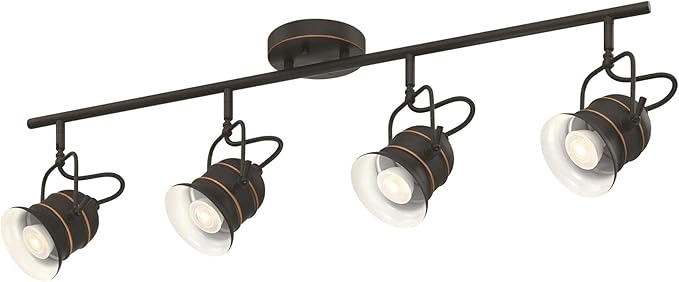 Westinghouse 6116800 Boswell Vintage-Style Four-Light Indoor Track Light Kit, Oil Rubbed Bronze Finish with Highlights,Metal Shades