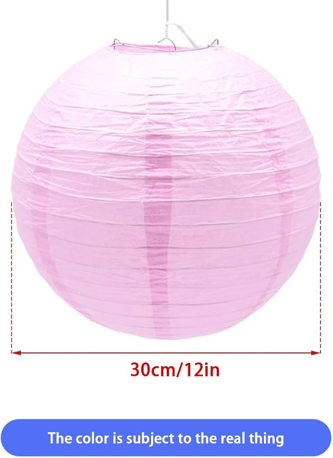 3pcs Paper Lanterns Decorative Round Chinese Paper Lanterns for Birthday Halloween Wedding Baby Bridal Shower Home Decor Party Decoration (12in/Pink)