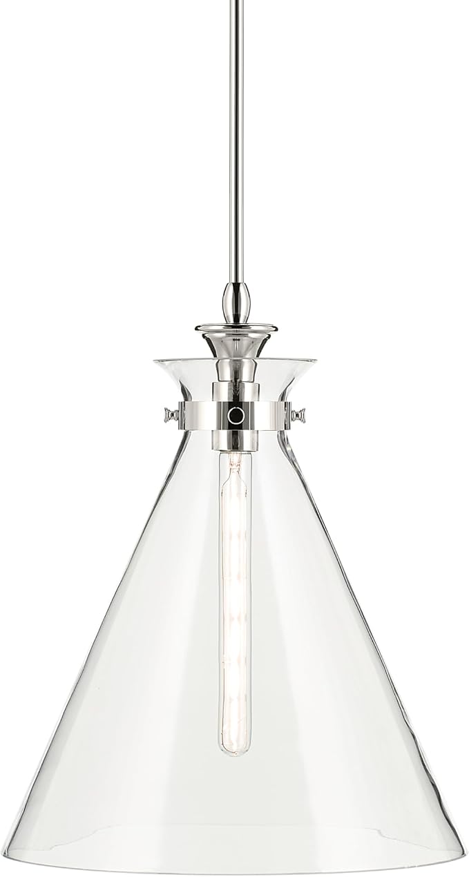 Kichler Laria Pendant Light, Clear Glass, Polished Nickel | Sloped ceiling compatible pendant light for kitchen islands and dining rooms (19.75" x 16"), 52775PNCLR