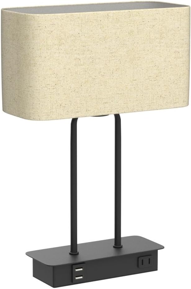 3-Way Dimmable Touch Control Table Lamp with 2 USB Ports and AC Power Outlet Modern Bedside Nightstand Lamp Fabric Shade and Metal Base for Guestroom Bedroom Living Room LED Bulb Included Warm White