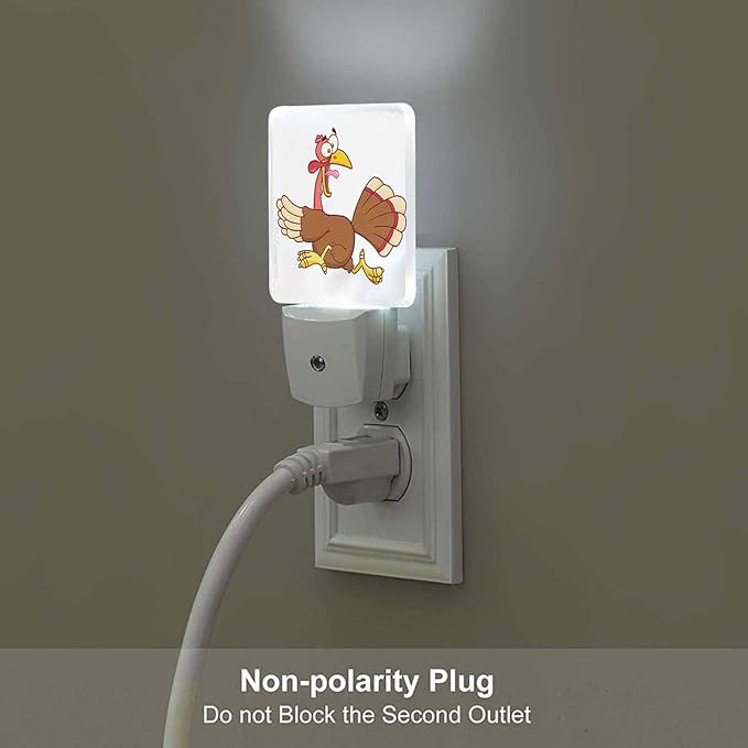 LED Night Light Plug into Wall with Dusk to Dawn Light Sensor White Energy Efficient Scared Turkey Escape for Freedom Nightlight for Bedroom Bathroom Hallway Living Room Kitchen