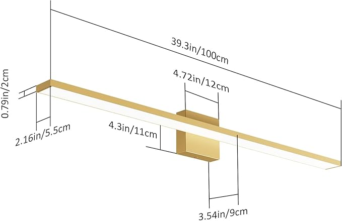 Ralbay Modern LED Gold Vanity Light for Bathroom 40inch Frosted Aluminum Gold Bathroom Wall Lighting Fixtures Over Mirror White Light 6000K