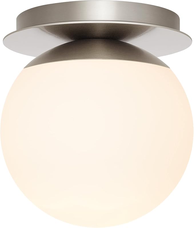 1 Pack Brushed Nickel Wall Sconce, Modern Bathroom Sconce with Milky Globe Glass, Wall Light for Bathroom Mirror, Living Room, Hallway (Bulb Not Included)