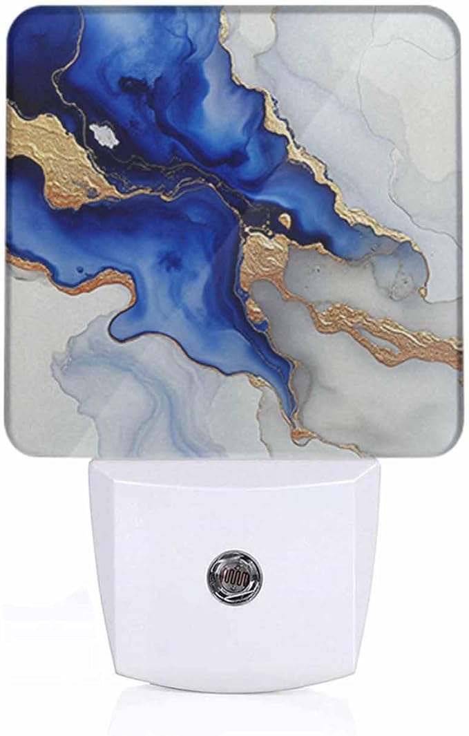 Marble Texture LED Night Lights Plug into Wall Blue and Gold 0.5W Plug in Night Light, Dusk to Dawn, Bright Nightlight Auto On/Off, for Room Bedroom Bathroom