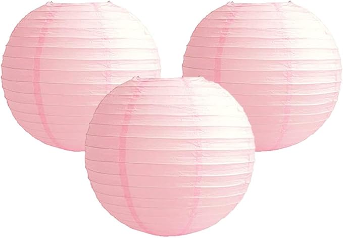 Pack of 3 Round Paper Lanterns Lamp Wedding Birthday Party Decoration (Baby Pink, 4"/10CM)