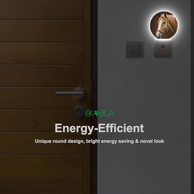 EKOBLA Watercolor Horse Night Light Brown Horse Wild Life Animal Night Lights Plug into Wall Home Auto Sensor LED Dusk to Dawn Light for Bedroom Bathroom Kitchen Corridor