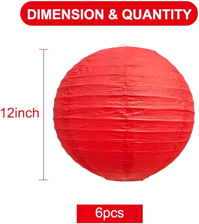 BEISHIDA 12-Inch Red Round Paper Lanterns Decorative Hanging Asia Chinese Japanese Paper Lanterns Lamp for Birthday Wedding Valentine's Day Anniversary Baby Shower Christmas Party Decoration（6 Packs）