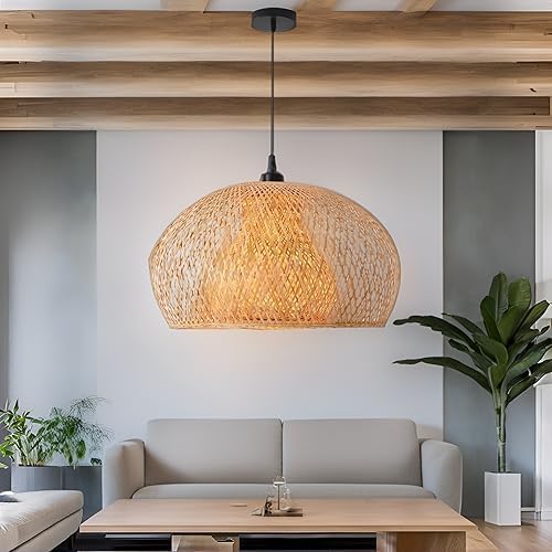 23.6" Bamboo Chadelier,Rattan Pendant Light | Hand Woven Bamboo Chandelier,23.6" Boho Wicker Hanging Light for Kitchen Island Dining Bedroom Living Room Restaurant