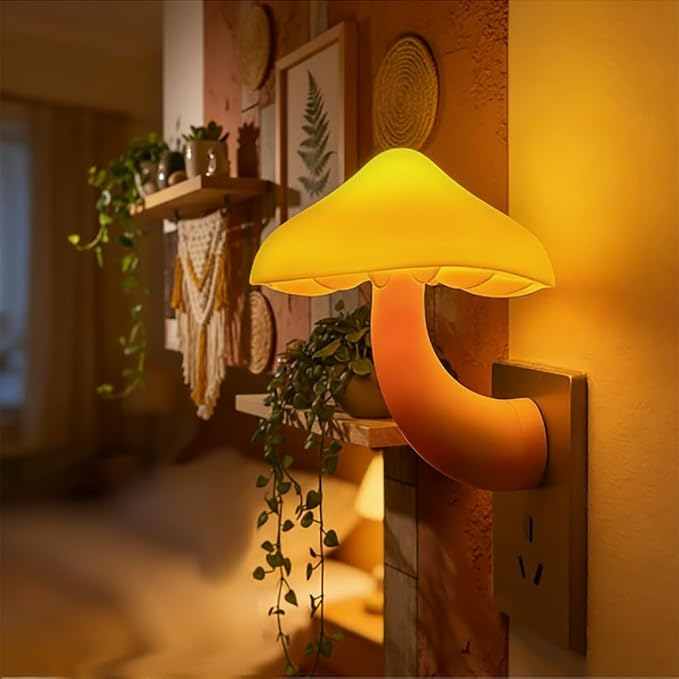 LED Mushroom Night Light Plug in Lamp, 4 Pack Light Sensor Night Lights Plug into Wall, Dusk to Dawn Soft Warm Yellow NightLight for Adults Kids Room Bedroom Bathroom Hallway Kitchen