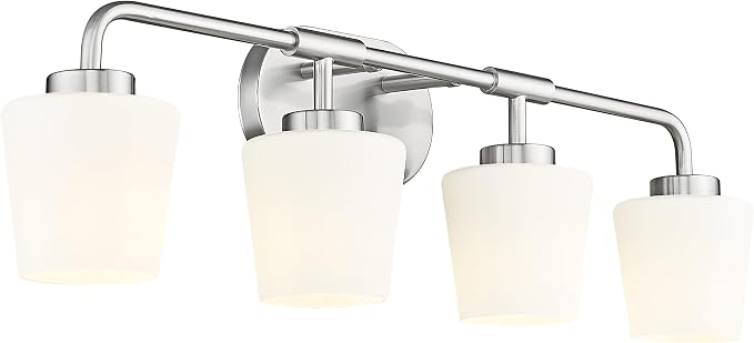 4-Light Brushed Nickel Bathroom Light Fixtures Over Mirror | Vanity Lighting Fixtures with Milk White Glass, Vintage Farmhouse Wall Sconces Lighting, AD-22004-4W-SN