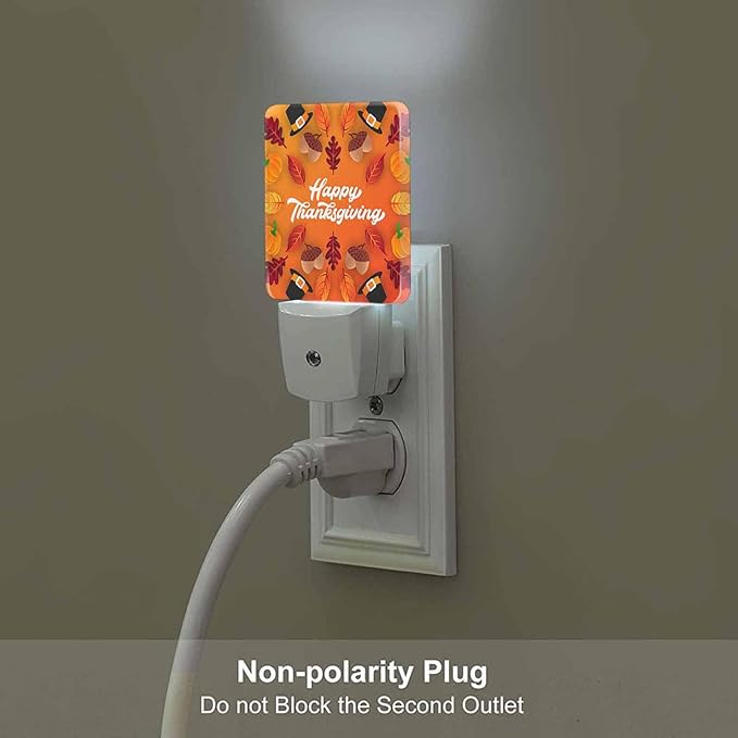 LED Night Light Plug into Wall with Dusk to Dawn Light Sensor White Energy Efficient Thanksgiving Happy Orange Texture Nightlight for Bedroom Bathroom Hallway Living Room Kitchen