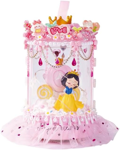 Disne Princess Rotating Music Box, Suitable as an Anniversary, Christmas, or Birthday Gift for Girls, Moms, Friends, and Daughters. This Cartoon Rotating Music Box Comes with Lights. (Pink Princess)