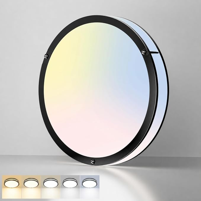 zemty 16Inch Black LED Flush Mount Ceiling Lights, Dimmable 3000K-6500K Adjustable, 36W Damp-Rated Light Fixture for Living Rooms,Badrooms,Basements,Kitchen