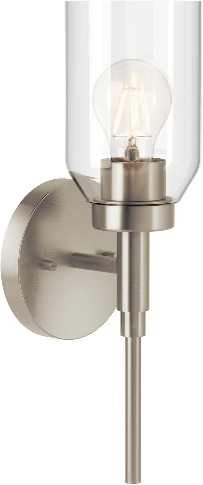 Kichler Madden 1-Light Bathroom Wall Light, Brushed Nickel | Modern wall light with clear glass for bathrooms and hallways (14.75" x 5"), 55183NI