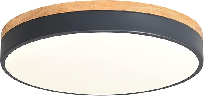 Yiisem Dimmable Wood LED Flush Mount Ceiling Light, Grey, 15.8 in | 5CCT 2700K-6000K Modern Close to Ceiling Lighting Fixtures, Round Ceiling Lamp for Living Room, Bedroom, Laundry Room