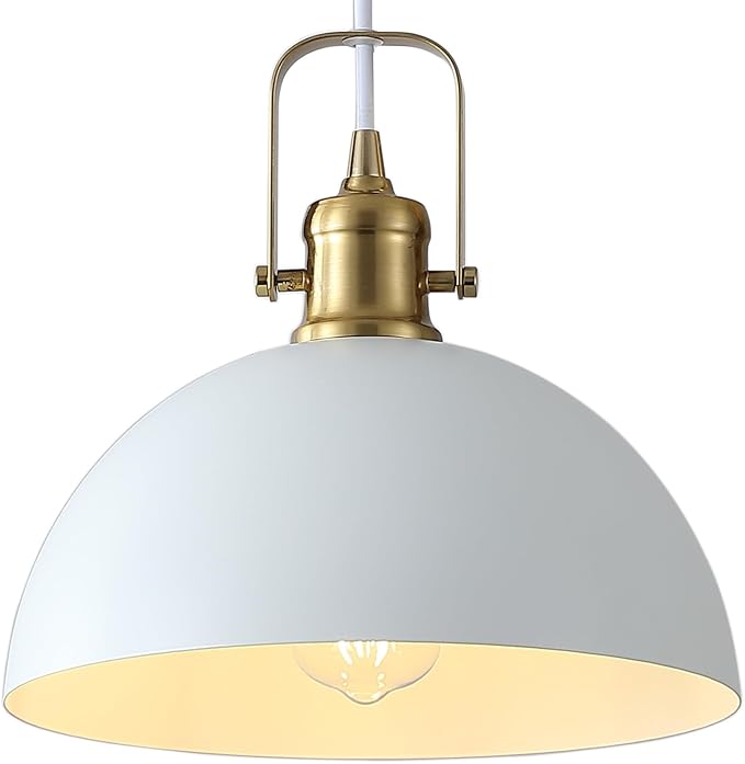 Modern Pendant Lights, 9.84" White Gold Metal Ceiling Hanging Light, Pendant Lighting for Kitchen Living Dining Room Restaurant Hallway Entrance
