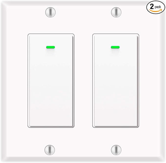 Alexa Light Switch, Double Smart WiFi Light Switches, Smart Switch 2 Gang Compatible with Alexa and Google Home, Neutral Wire Needed, with Remote Control, Timing Schedule, No hub Required (2Pack)