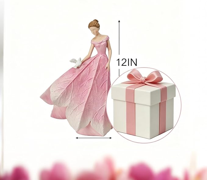 Guichifun Pink Leaf Angel Girls Fairy Statue Home Decoration | Resin, Home Garden Patio Living Room Decor, Memorial Gift for Mom 5.5 x 3.25 x 8 Inch