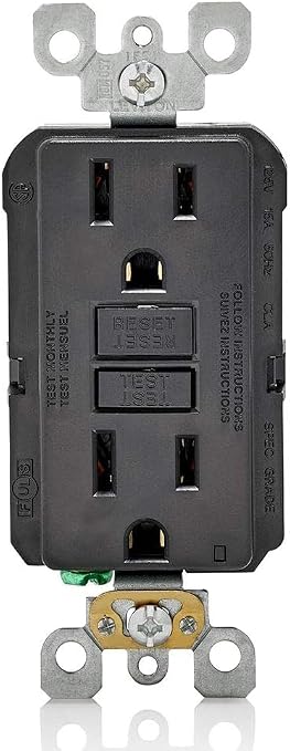 Leviton GFCI Outlet, 15 Amp, Self Test, Non Tamper-Resistant with LED Indicator Light, Protection from Electric Shock and Electrocution, GFNT1-E, Black (Pack of 10)