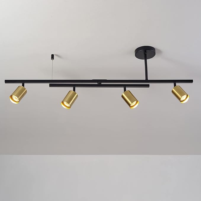 Globe Electric 4-Light Track Lighting, Matte Black, Matte Brass Heads, Center Swivel Bar, Dimmable, 57501