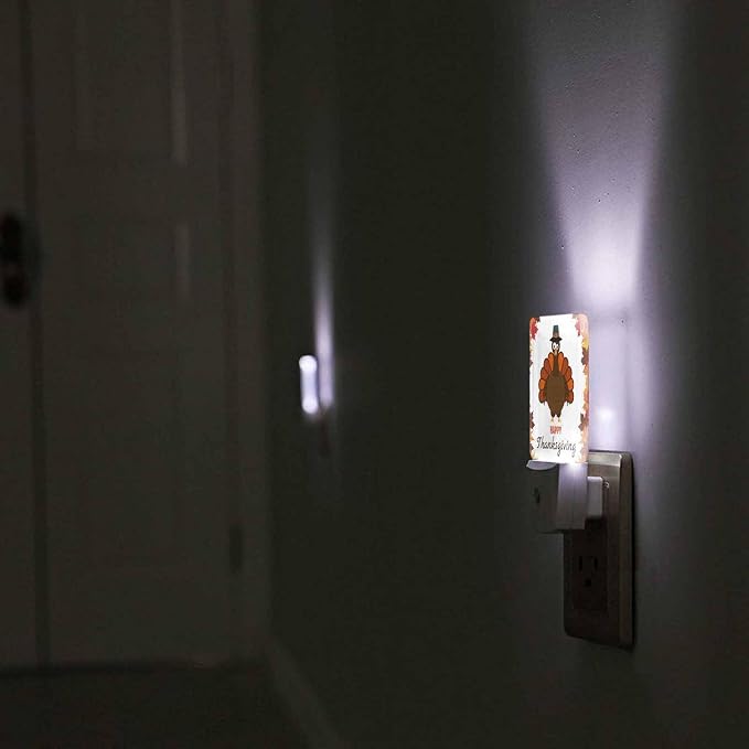 LED Night Light Plug into Wall with Dusk to Dawn Light Sensor White Energy Efficient Leaf Cartoon Turkey Nightlight for Bedroom Bathroom Hallway Living Room Kitchen