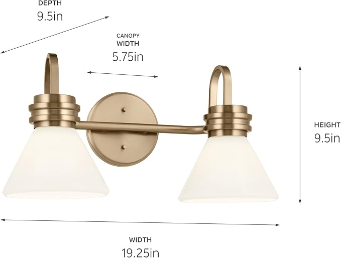 Kichler Farum 2-Light Bathroom Vanity Light, Champagne Bronze | Modern vanity light with opal glass for bathroom mirrors (19.25" x 9.5"), 55154CPZ