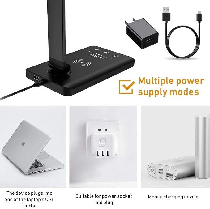 LED Desk Lamp with Wireless Charger,Touch Lamp for Home Office Dorm | Dimmable Eye-Caring Lamp,5 Color Modes & 5 Brightness,Metal Lamp Desktop Lamp for Study,Work,Reading,30/60 Minutes Timer