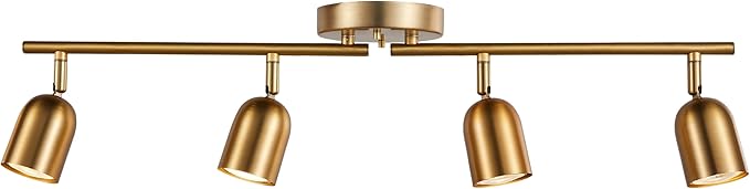 4 Light Track Lighting Kit, Matt Brass Finish Flexibly Ajustable with Modern Flush Mount Ceiling Spotlight for Kitchen,Living Room, Farmhouse Home mprovement