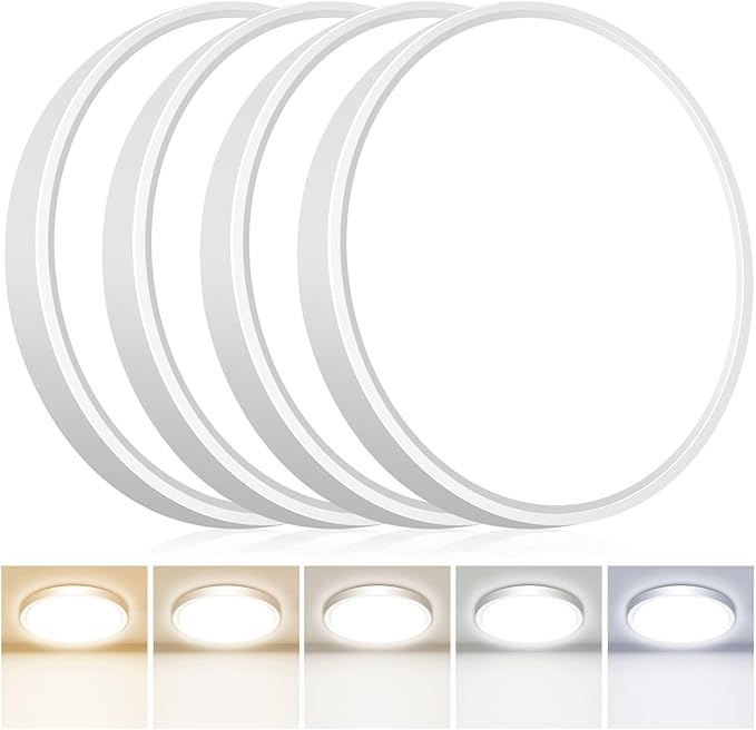 4PACK Flush Mount LED Ceiling Light Fixtures 5 Color Temperatures in One &100W Equivalent Flat Bathroom ceiling light,7Inch 15W Thin Round White Surface Flushmount fixture for Closet,Bedroom,Kitchen