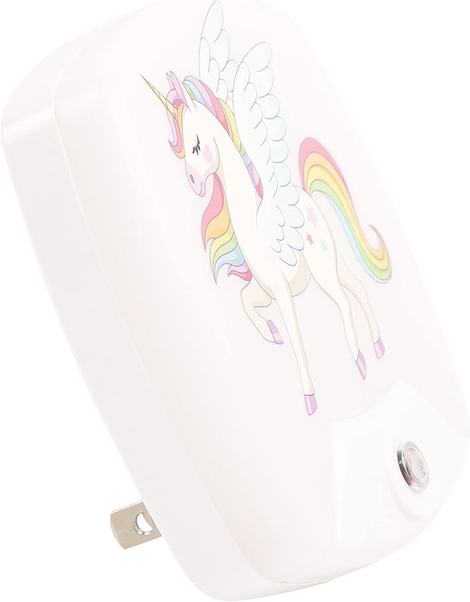 2 Pack - Cartoon Unicorn LED Plug-in Night Light for Kids - Wall Lamp Take Good Care Children Sleep Light Sensor Auto Controlled Nightlights for Baby Nursing D