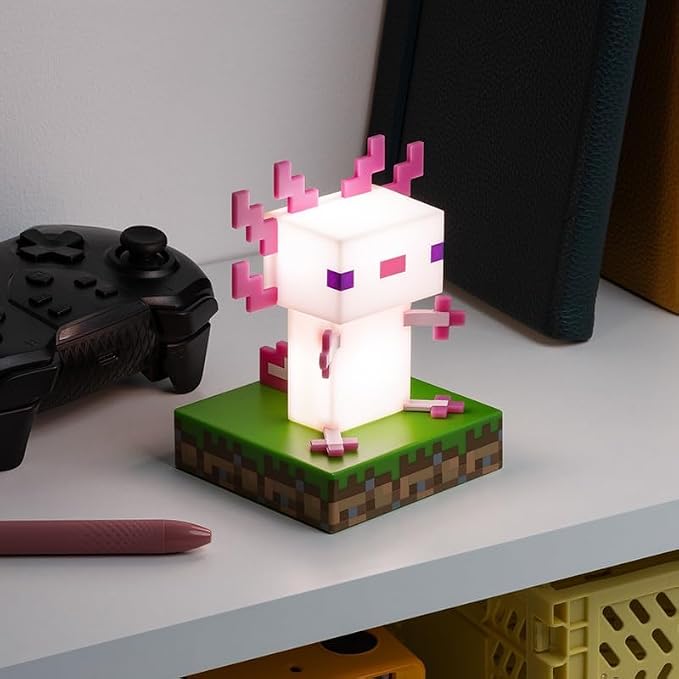 Minecraft Axolotl Icon Light - Officially Licensed Minecraft Product | 11cm Minecraft Axolotl Character Design • Soft Ambient Glow • Portable Battery Powered Light
