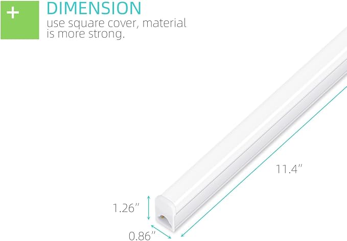 Under Cabinet Lighting for Kitchen 1FT 5W 500lm LED 6500K 2 Pack | Under Cabinet Lights and T5 Linkable LED Shop Light for Workbench, Closet, Corded Electric with Built-in ON/Off Switch