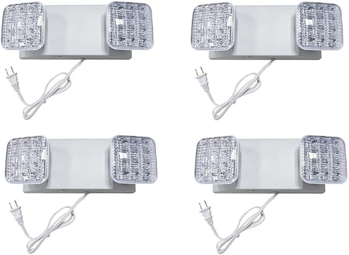 TANLUX LED Emergency Lights with Battery Backup, Commercial Emergency Light Fixtures for Business Home Power Failure Emergency Exit Sign Lighting with 1.0 Meter Plug in Cord AC120V(White, 4 Pack)