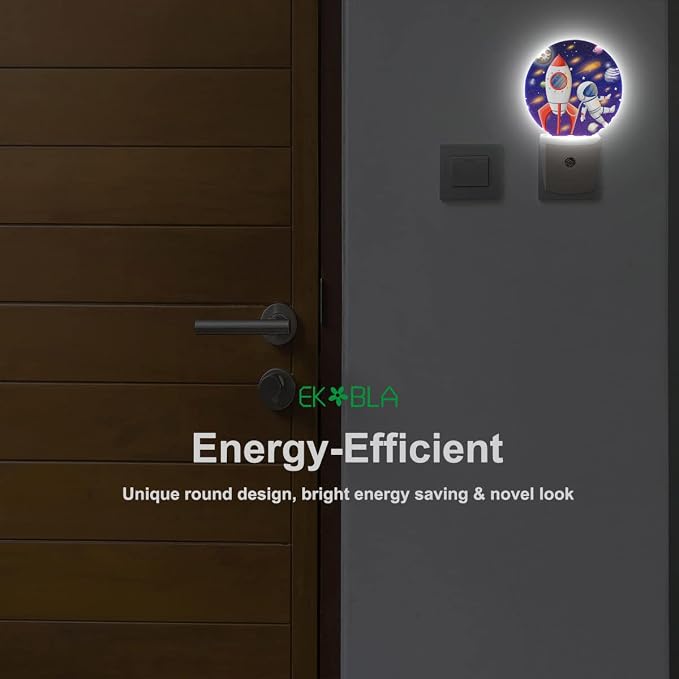 EKOBLA Astronaut Night Light, Space Rocket and Planet Cartoon Night Lights Plug Into Wall with Auto Sensor for Boys Bedroom