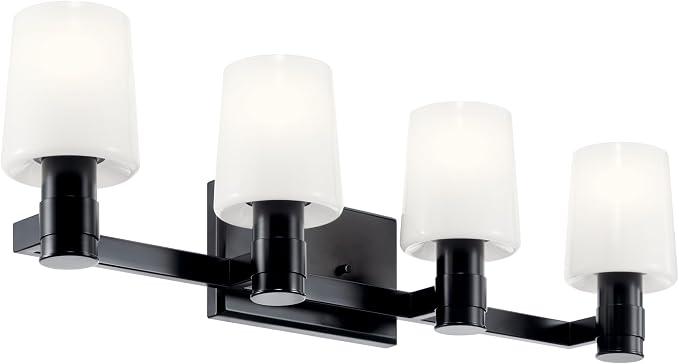 Kichler Adani 4-Light Bathroom Vanity Light, Black | Modern vanity light with opal glass for bathrooms and powder rooms (30" x 8.25"), 55177BK