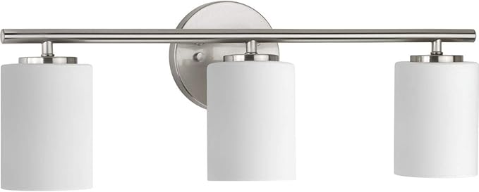 Replay Collection 3-Light Etched White Glass Modern Bath Vanity Light Brushed Nickel