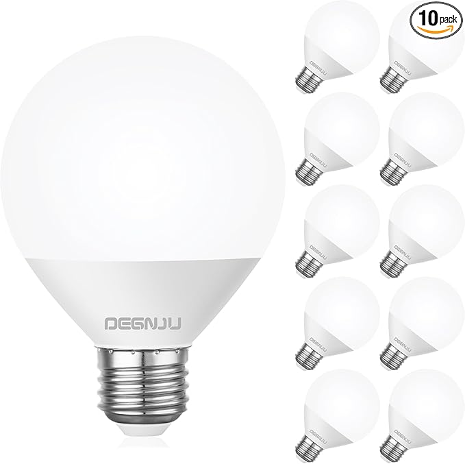 LED Vanity Light Bulbs, 60W Equivalent, Bathroom Light Bulbs 4000K Cool White, 800 Lumens, G25 Globe Bulb for Makeup Mirror, Round Shape, 7W, 120V, Non-Dimmable, 10 Pack