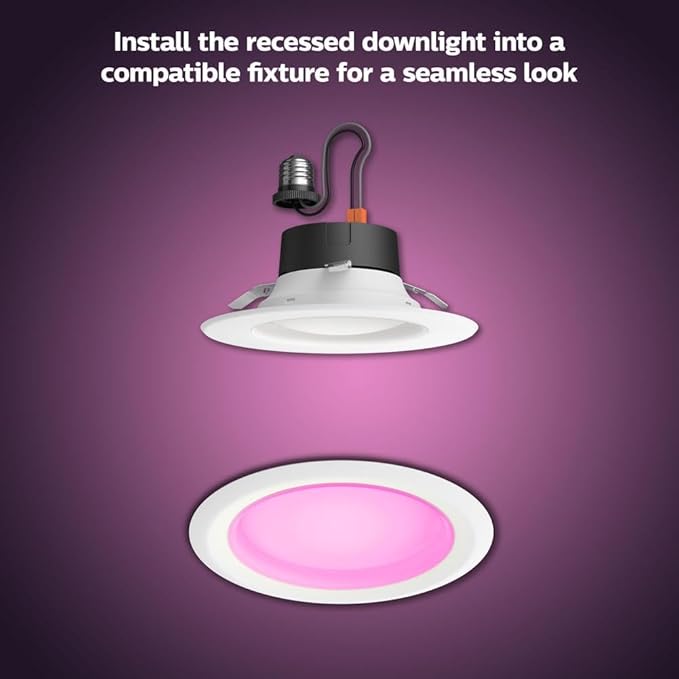 Philips Hue Smart Retrofit Recessed 5/6" LED Downlight 1 Pack - White and Color Ambiance Color-Changing Light 1100LM - Control with Hue App - Compatible with Alexa, Google Assistant and Apple Homekit