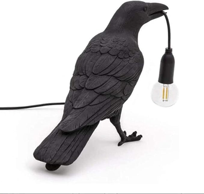 Crow Table Lamps Bird Desk Lamp Bedroom Wall Sconce lamp Light Resin Decoration E12 110V LED Bulb (Black Sitting Table Lamp)