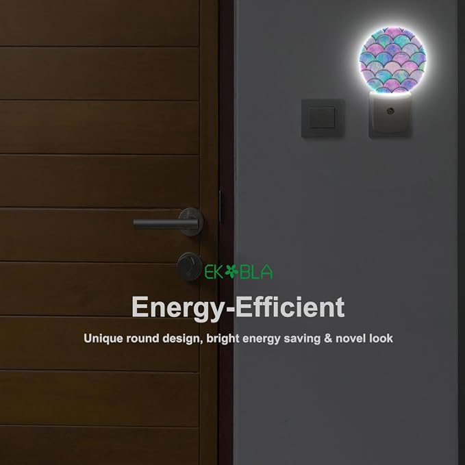 EKOBLA Mermaid Scales Night Light, Pink and Blue Ocean Theme Night Lights Plug Into Wall with Auto On/Off Sensor for Kids Bedroom and Bathroom Decor